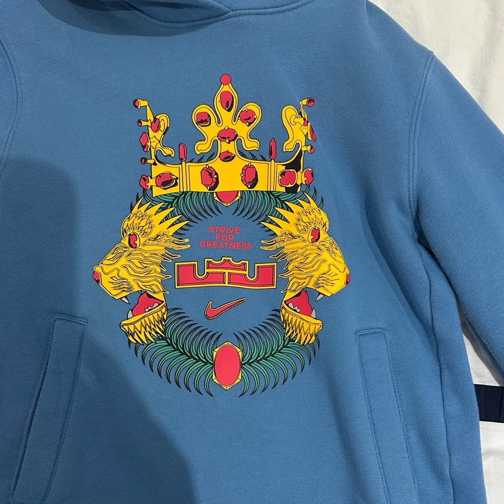 Kids LeBron James Blue Hoodie with Crest Design